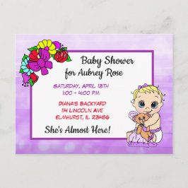 Babydusche für Mädchen, Baby und Teddy Bear Lila Postkarte