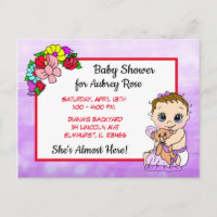 Babydusche für Mädchen, Lila florale Babypostkarte