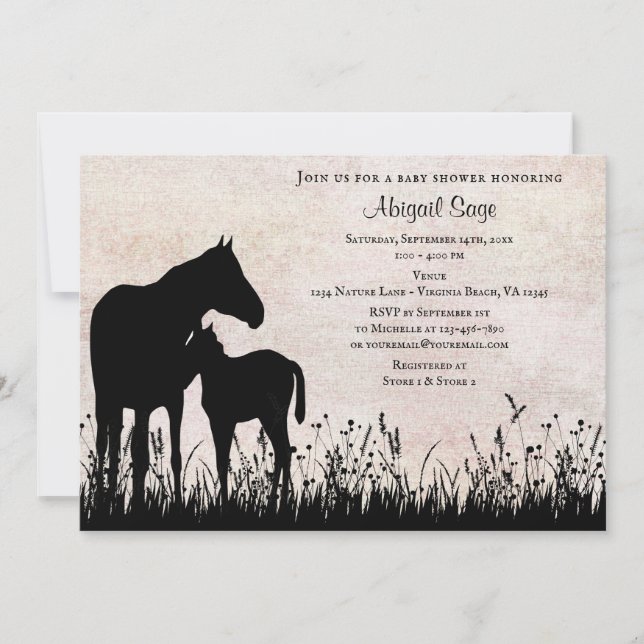 Babydusche für Mare und Fohlen in Field Horse Einladung (Vorderseite)