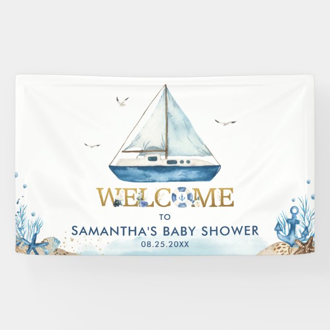 Babydusche für Nautic Boat Boy Begrüßung Hintergru Banner (Horizontal)