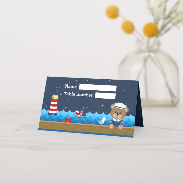 Babydusche für Nautic Boy Bear Red Navy Platzkarte (Vorderseite)