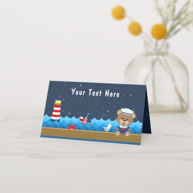 Babydusche für Nautic Boy Bear Red und Navy Platzkarte (Vorderseite)
