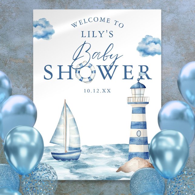 Babydusche für Nautic Boy Begrüßungszeichen Poster (Nautical Boy Baby Shower Welcome Sign)