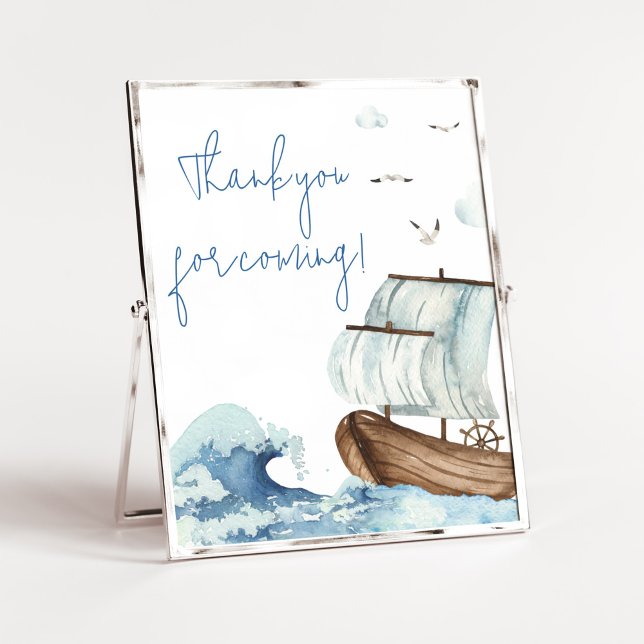 Babydusche für Nautical Boat Danke, dass ihr gekom Poster (Ahoy It's A Boy Baby Shower Thank you for Coming Sign)