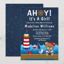 Babydusche für Nautical Girl Bear Red und Navy