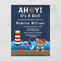 Babydusche für Nautical Girl Bear Red und Navy