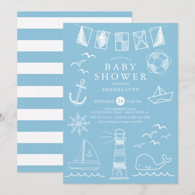Babydusche für Nautikboote Einladung (Vorne/Hinten)