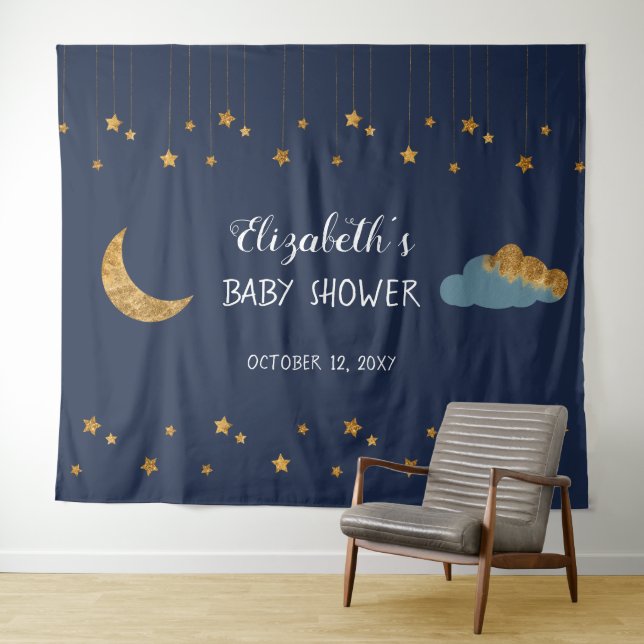 Babydusche für Navy Blue und Golden Stars Hintergr Wandteppich (Beispiel (Horizontal))