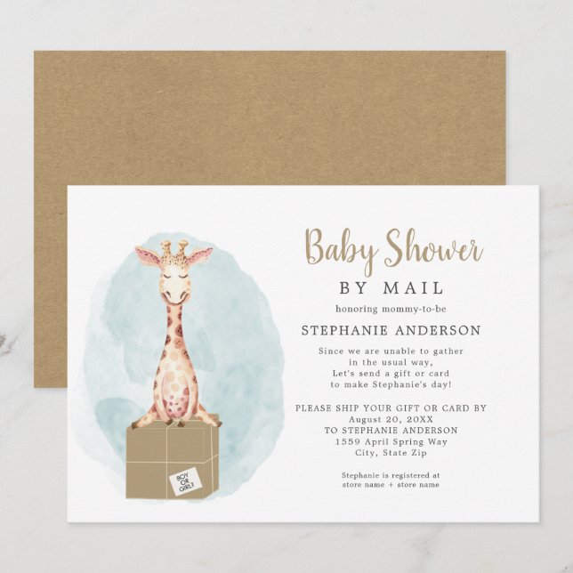 Babydusche für neutrales Geschlecht Giraffe per Ma Einladung (Vorne/Hinten)