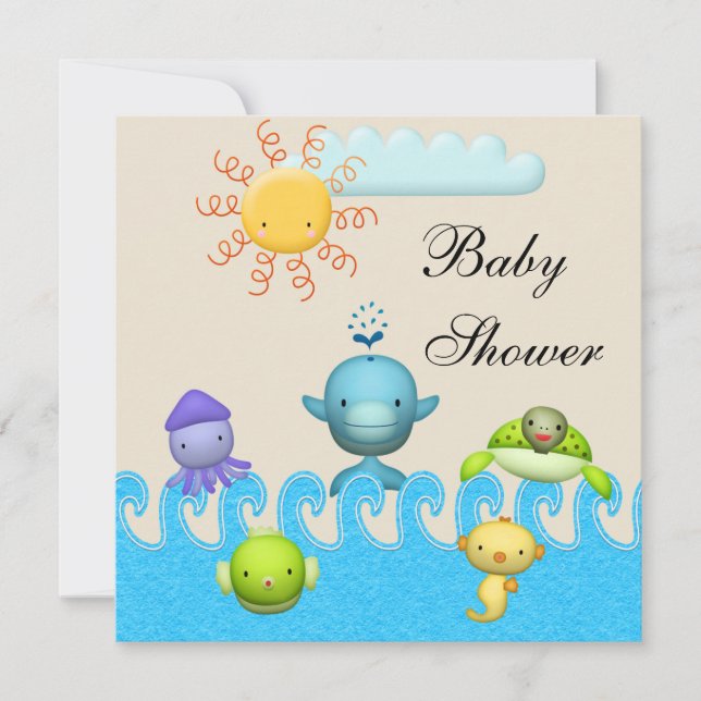 Babydusche für Niedliche Meerestiere Einladung (Vorderseite)