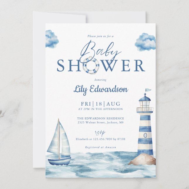 Babydusche für niedliche Nautic Ocean Monogram Einladung (Vorderseite)