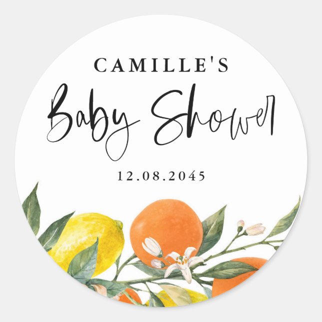 Babydusche für Orange und Lemon Runder Aufkleber (Vorderseite)