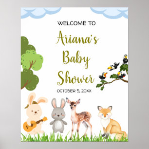 Babydusche für Waldtiere Begrüßungszeichen Poster