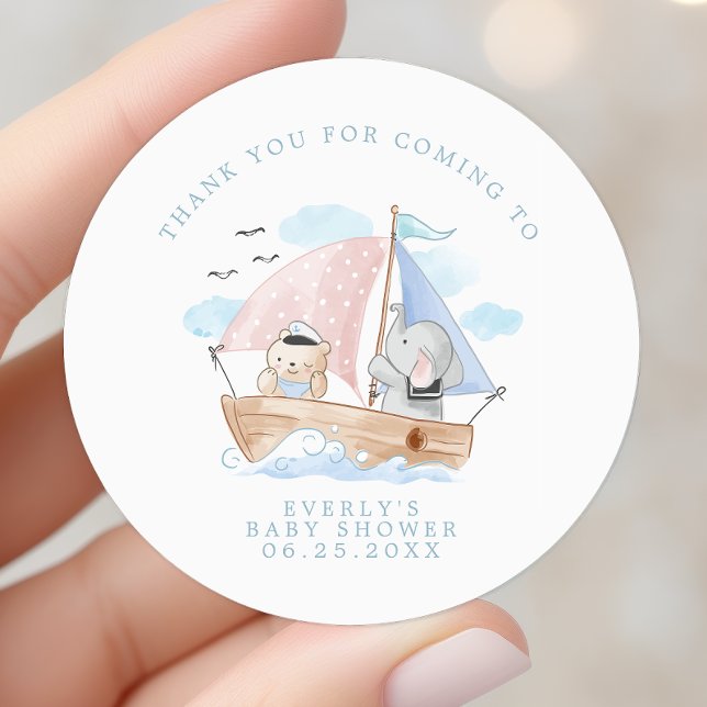 Babydusche für Wasserfarbenwasser-Bären Runder Aufkleber (Von Creator hochgeladen)