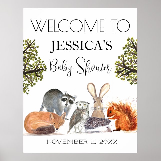 Babydusche für Woodland Tiere Begrüßungszeichen Poster (Vorne)