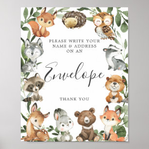 Babydusche für Woodland-Tiere - Zeichen für den Um Poster