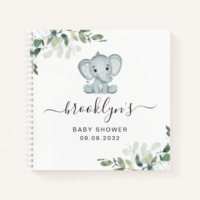Babydusche Gästebuch | Elephant Eucalyptus Notizbuch (Vorderseite)