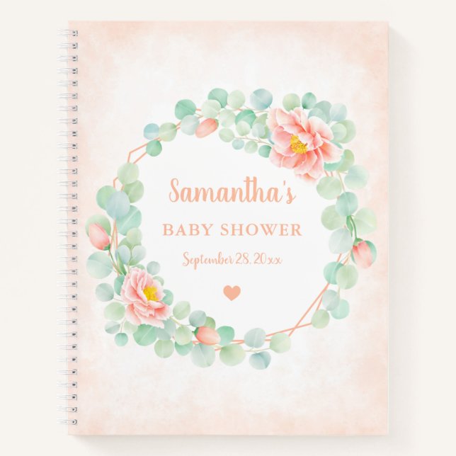 Babydusche Gästebuch Eucalyptus Floral Wreath Notizbuch (Vorderseite)