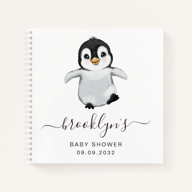 Babydusche Gästebuch | Graue Pinguine Notizbuch (Vorderseite)
