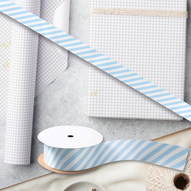 Babydusche Geburtstag Blaue Streifen Geschenkwrap Satinband (Baby Shower Birthday Blue White Stripes Gift Wrap Satin Ribbon)
