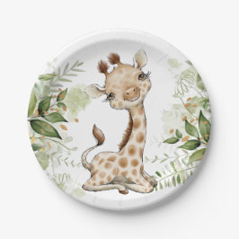 Babydusche Geburtstag Niedliche Giraffe Grüne Pappteller