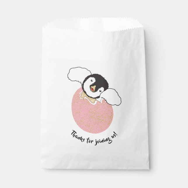 Babydusche Gefälligkeitstasche, Rosa, Baby Pinguin Geschenktütchen (Vorderseite)