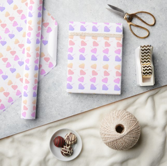 Babydusche Gelb, Rosa und Lila Herzen Geschenkpapier (Kunsthandwerk)