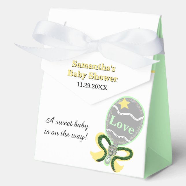 Babydusche Gelbgrüne Rattle Geschenkschachtel (Vorderseite)