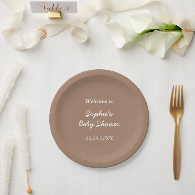 Babydusche Gentle Brown Minimalistisch Paper Telle Pappteller (Hochzeit)