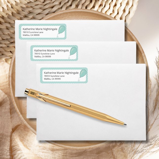 Babydusche Geschlecht neutrale Minze Grün BOHO (Baby Shower Mint Green Gender-Neutral Return Address Label with white polka dots, balloon.)