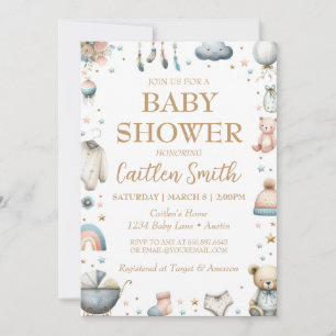 Babydusche Geschlecht neutrale rosa blaue Einladun Einladung
