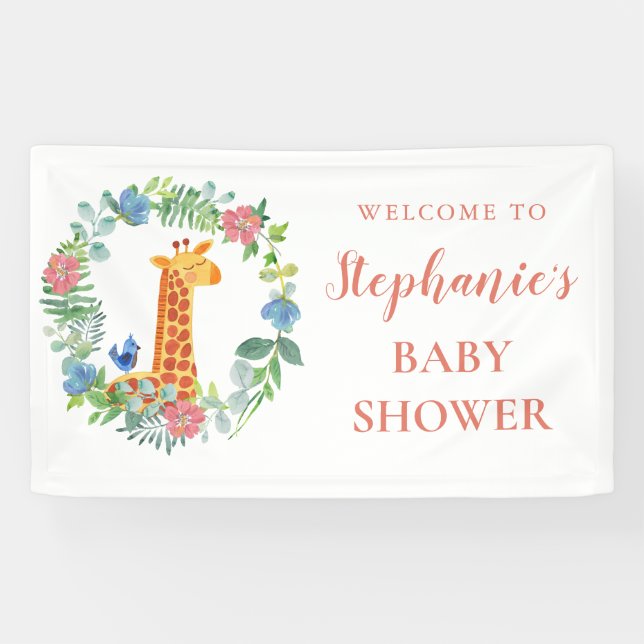 Babydusche Giraffe Blumenreath Personalisiert Banner (Horizontal)