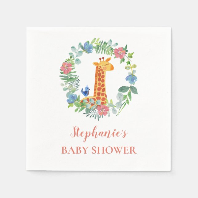 Babydusche Giraffe Blumenreath Personalisiert Serviette (Vorderseite)
