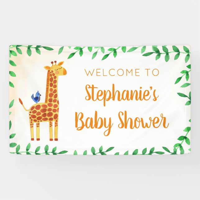 Babydusche Giraffe Grün Willkommen Banner (Horizontal)