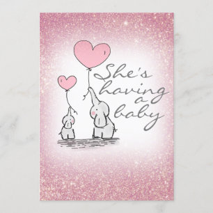 Babydusche Girl Pink Glitzer Elefanten Einladung