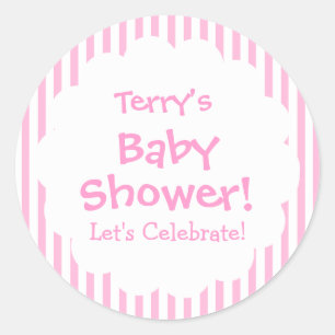 Babydusche GIRL Rosa Streifen V8 Runder Aufkleber