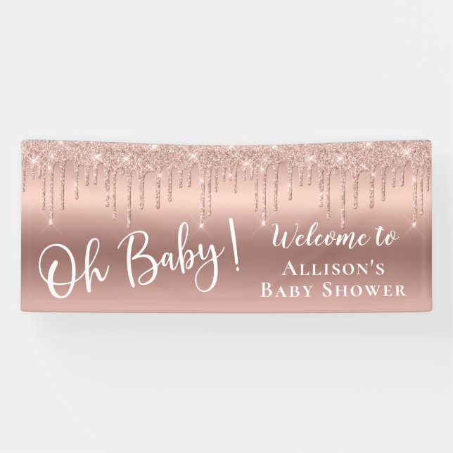 Babydusche Glitzer Rose Gold Empfang Banner (Horizontal)