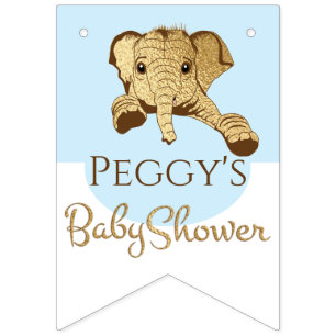 Babydusche Gold/Blue Elephant, Frack-Banner Wimpelkette