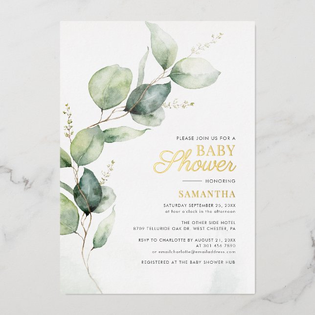 Babydusche Gold Folieneinladung (Vorderseite)