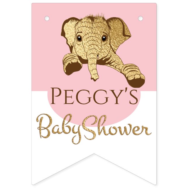 Babydusche Gold/Rosa Elefant, Frack-Banner Wimpelkette (Sechzehnte Fahne)