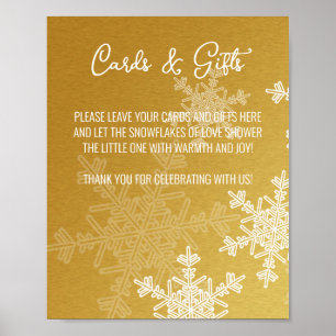Babydusche Golden Snowflakes Karten und Geschenke Poster