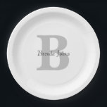 Babydusche Grau Schwarz-weiß Pappteller<br><div class="desc">Entworfen mit Text-Vorlagen für mit Monogramm Initial & Name,  die Sie anpassen können! Ideal für Babyduschen,  Geburtstage,  Brautpartys und mehr!</div>