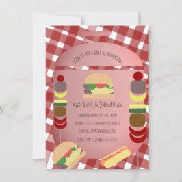Babydusche GRILLEN Backyard Food Kariert Red Einla Einladung