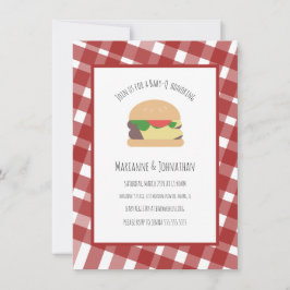 Babydusche GRILLEN Backyard Hamburger Kariert Red Einladung