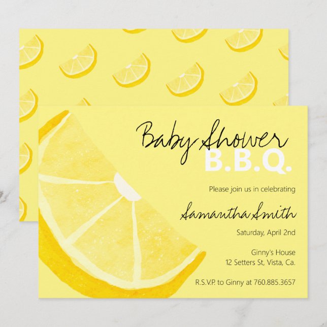 Babydusche GRILLEN Lemon Thema Sommer Ein kleines  Einladung (Vorne/Hinten)