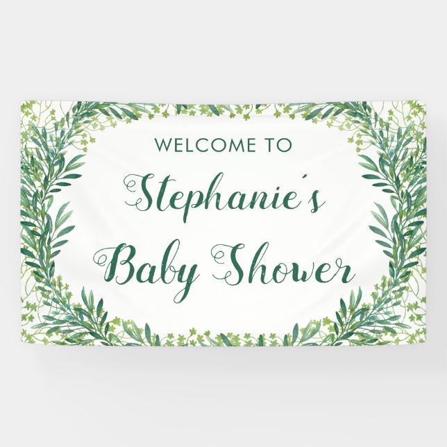 Babydusche Grüne Blätter Willkommen Banner (Horizontal)