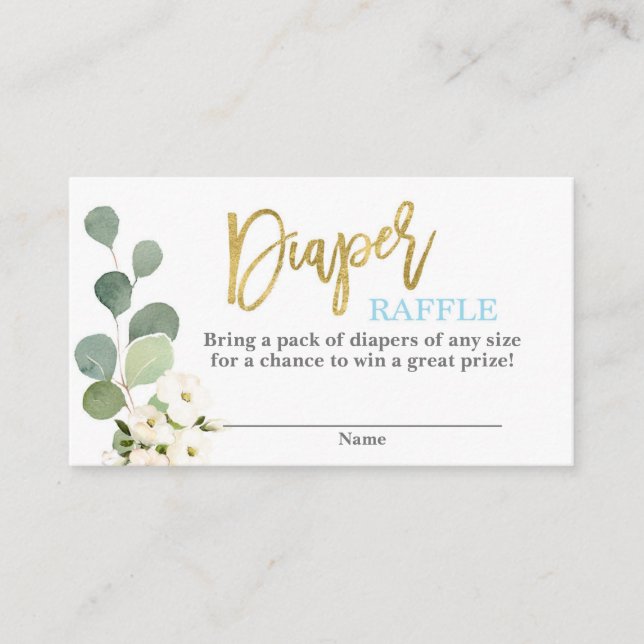 Babydusche grüne blaue Blütenblüte Windeln Raffle Begleitkarte (Vorderseite)