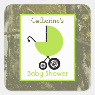 Babydusche Grüne Carriage & Camouflage Quadratischer Aufkleber