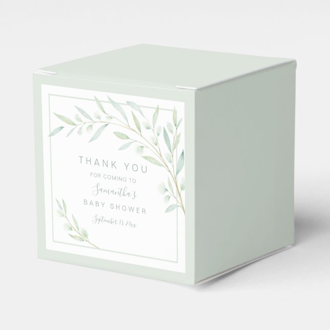 Babydusche Grüne Elegante Blätter Geschenkschachtel (Vorderseite)