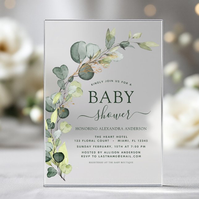 Babydusche Grüne Eucalyptus Sukkulent Elegant Acryleinladungen (Von Creator hochgeladen)